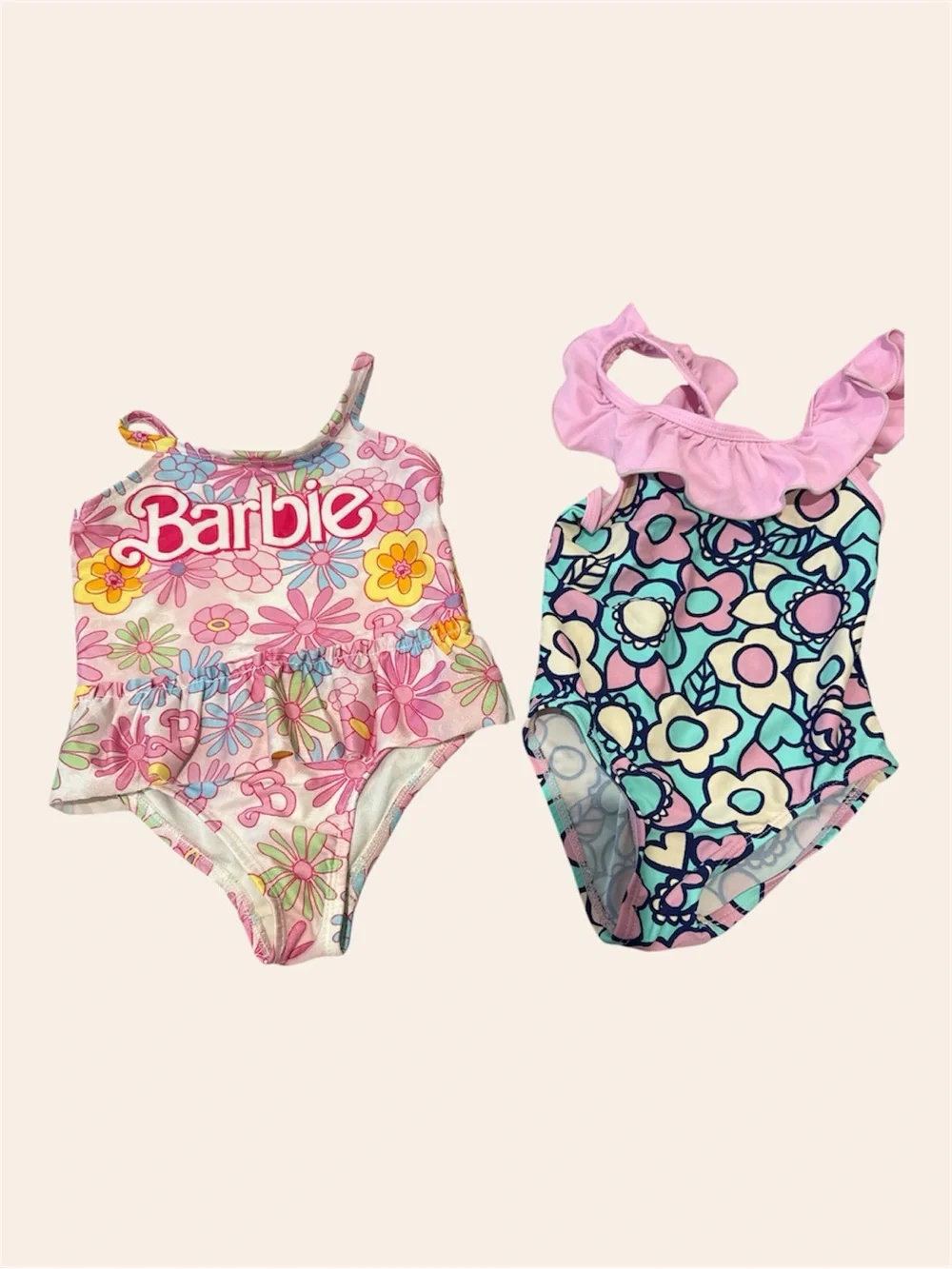 Barbie Pink Multicolor Floral Ruffle One-Piece Swimsuit Set